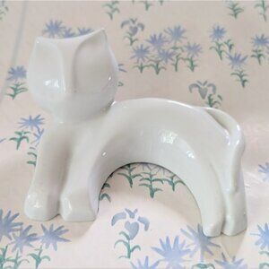 Naaman Porcelain Cat Figurine White Mid Century Modern Mod 60s Minimalist Decor